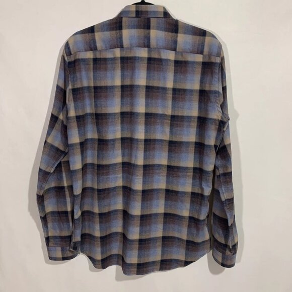 Patrick Assaraf Long Sleeve Button Up Flannel Shirt Size Medium Blue Brown - Picture 2 of 13